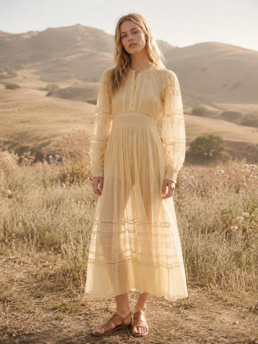 DÔEN Vicia Midi Dress in Sandstone